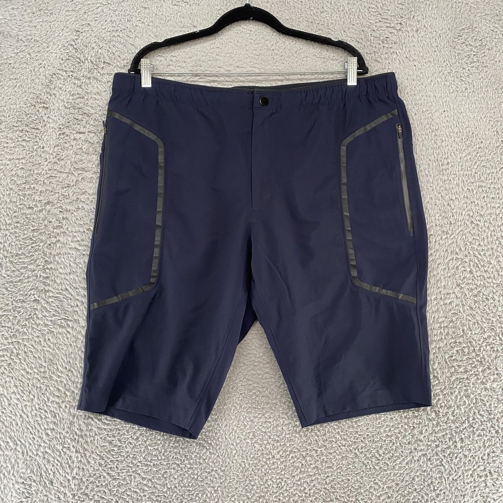 Paskho Shorts Mens XL Navy Blue‎ Tech Stretch Zip Pockets Elastic Waist Drawcord